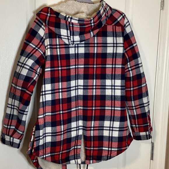 UK2LA Women's Fleece Shirt Jacket Red Plaid Size M Hooded Soft Warm Button Front - Picture 6 of 11